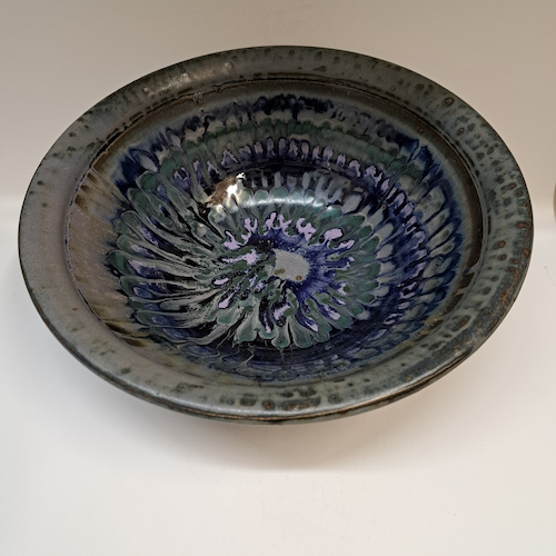 Click to view detail for #250746 Bowl, Spiral Stripes Blue & Green $28